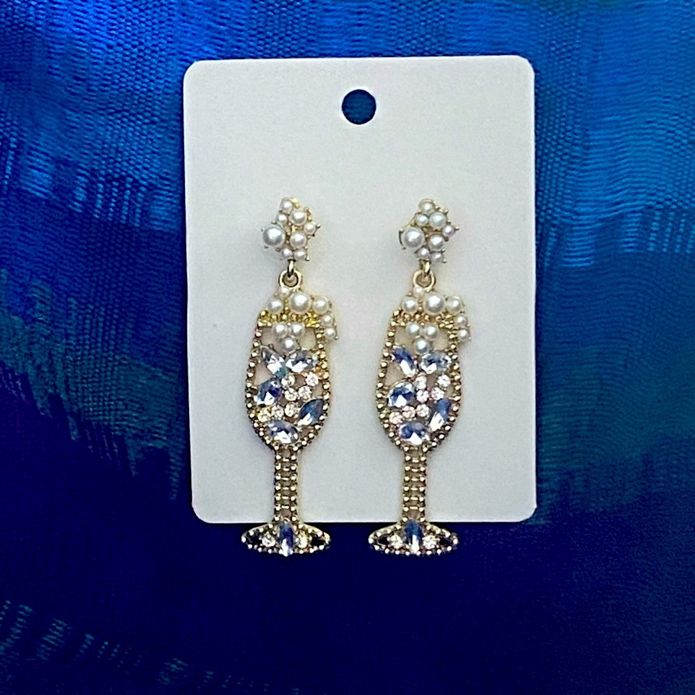 Champagne glass earrings! *silver* gold outline.